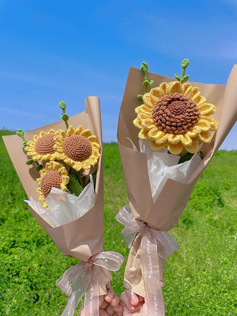 compare product Crocheted Eucalyptus Leaf Sunflower Bouquet