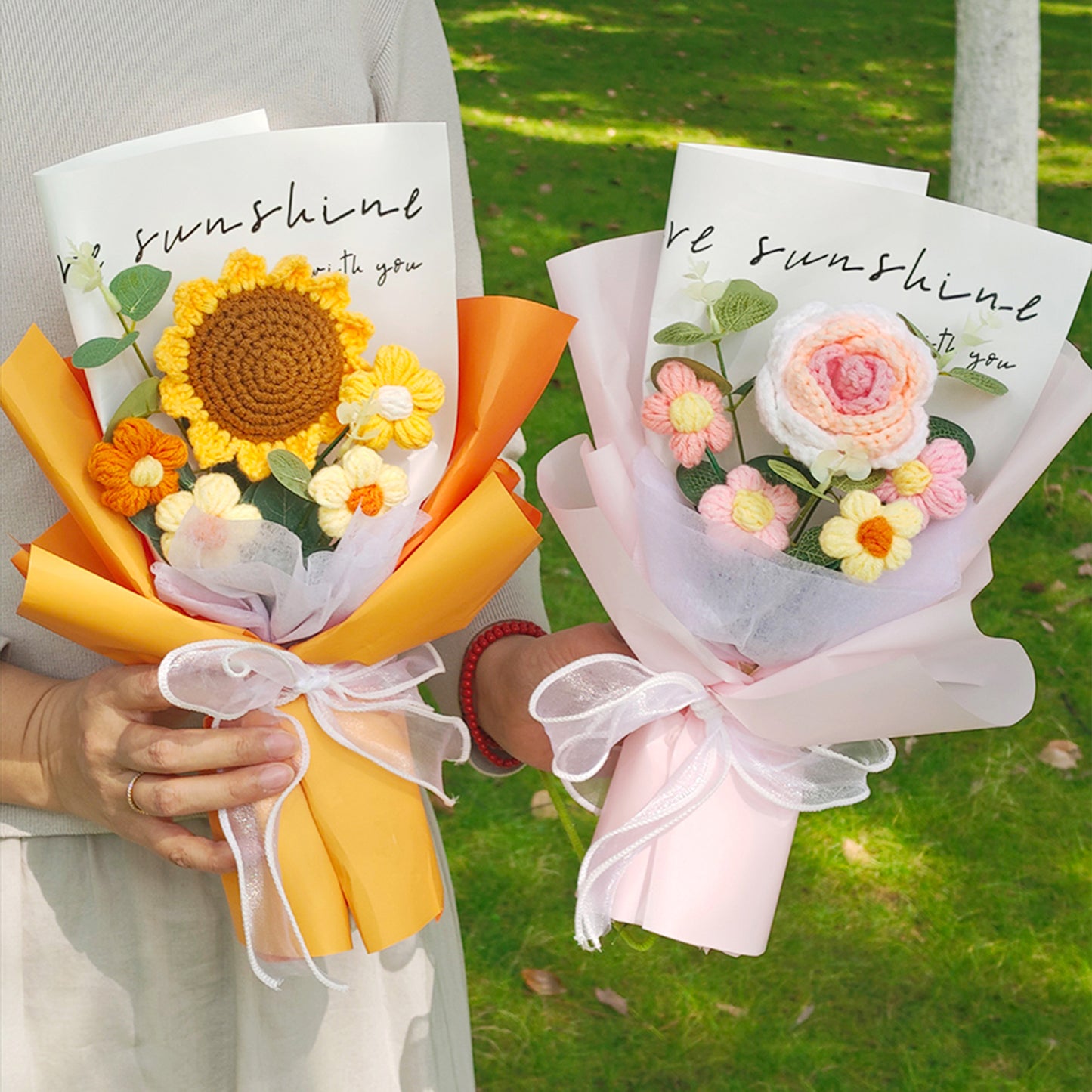 Hand-crocheted bouquet sunflower/rose-puff  bouquet