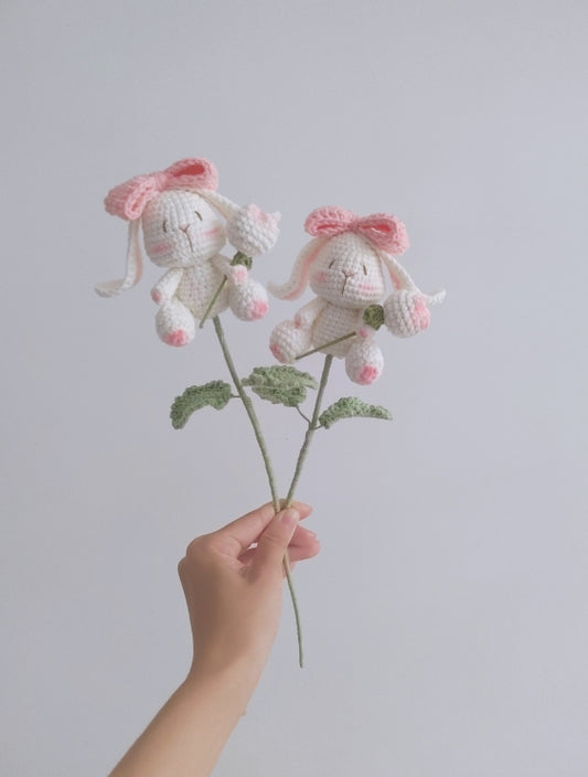 Hand-knitted Cute Bow Bunny Bouquet