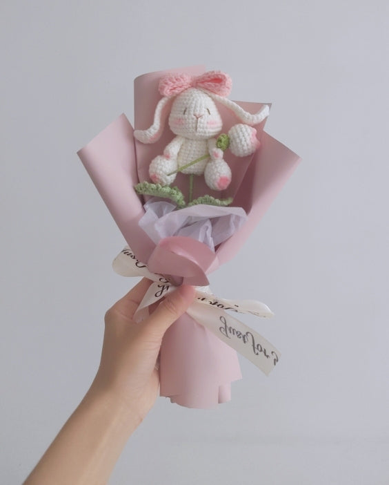 Hand-knitted Cute Bow Bunny Bouquet