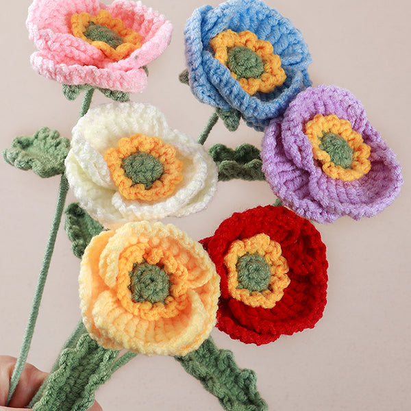 Hand crocheted poppy flowers