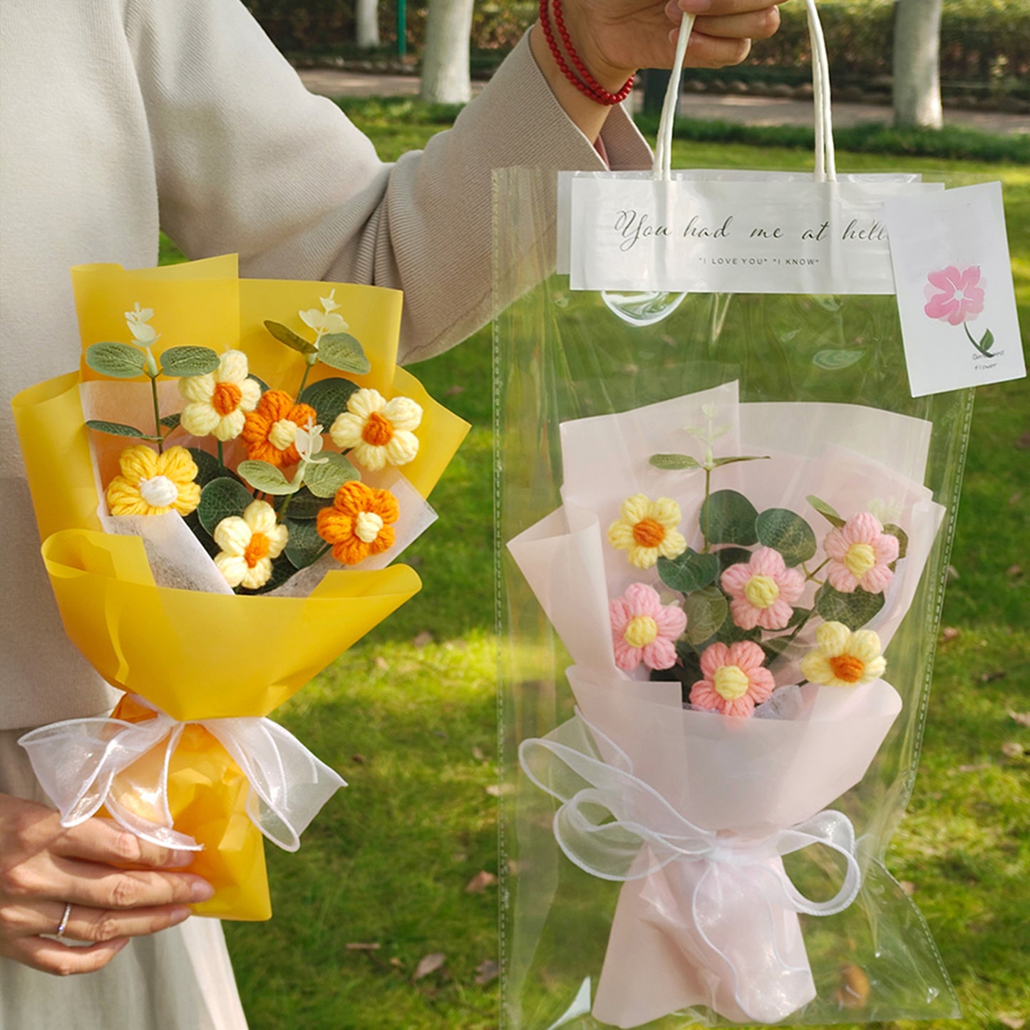 Hand-crocheted bouquet sunflower/rose-puff  bouquet