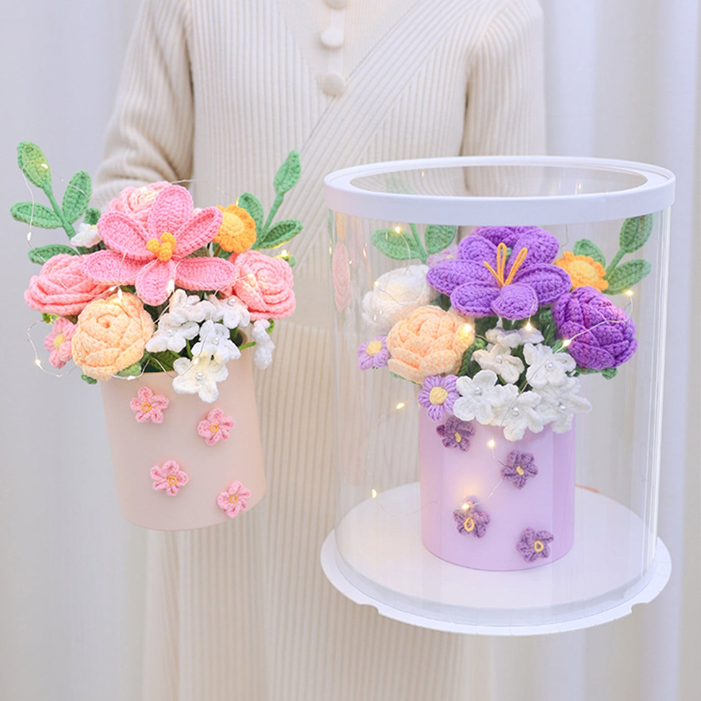 Knitted Rose Tulip Bouquet Gift Box