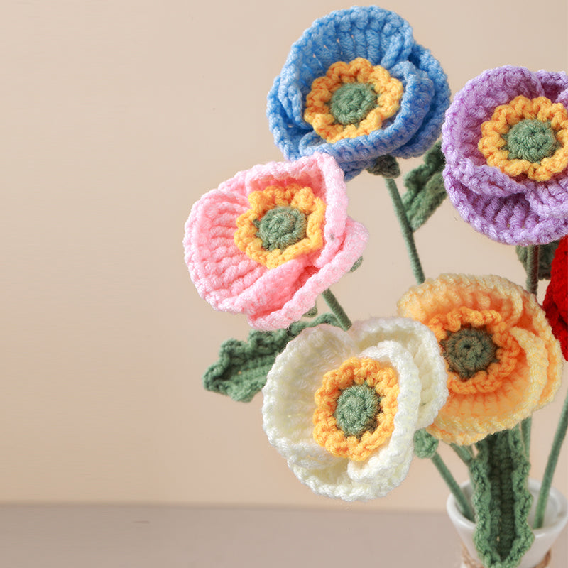 Hand crocheted poppy flowers