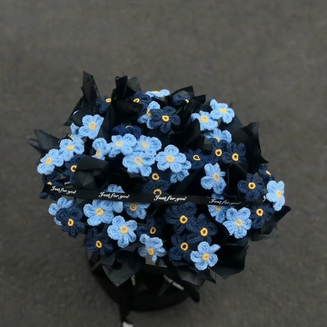 Handmade crocheted forget-me-not bouquet