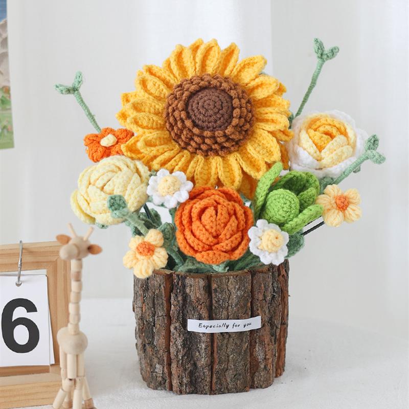 Crochet Sunflower/Lily Wooden Pot
