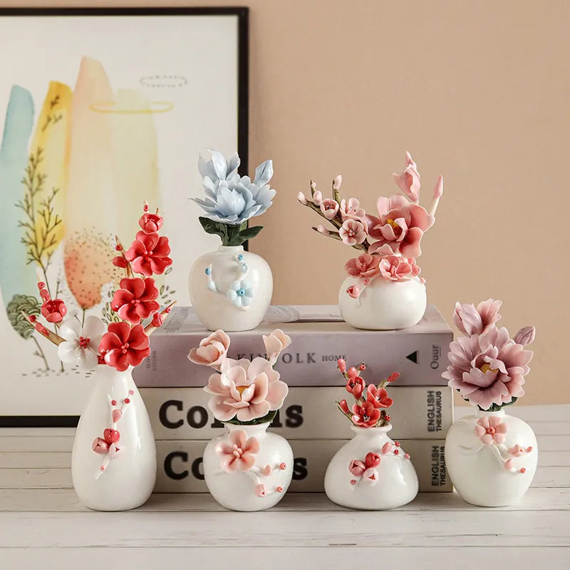 Handmade ceramic flowers + vase