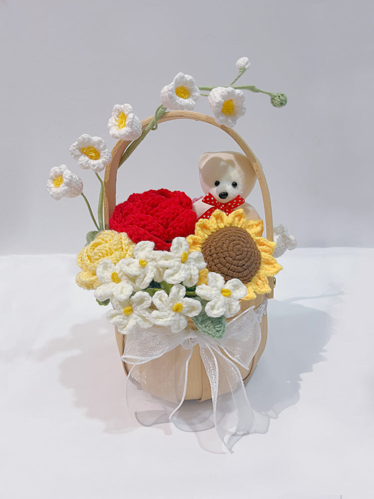 Crocheted Mixed Flower Basket-Bear