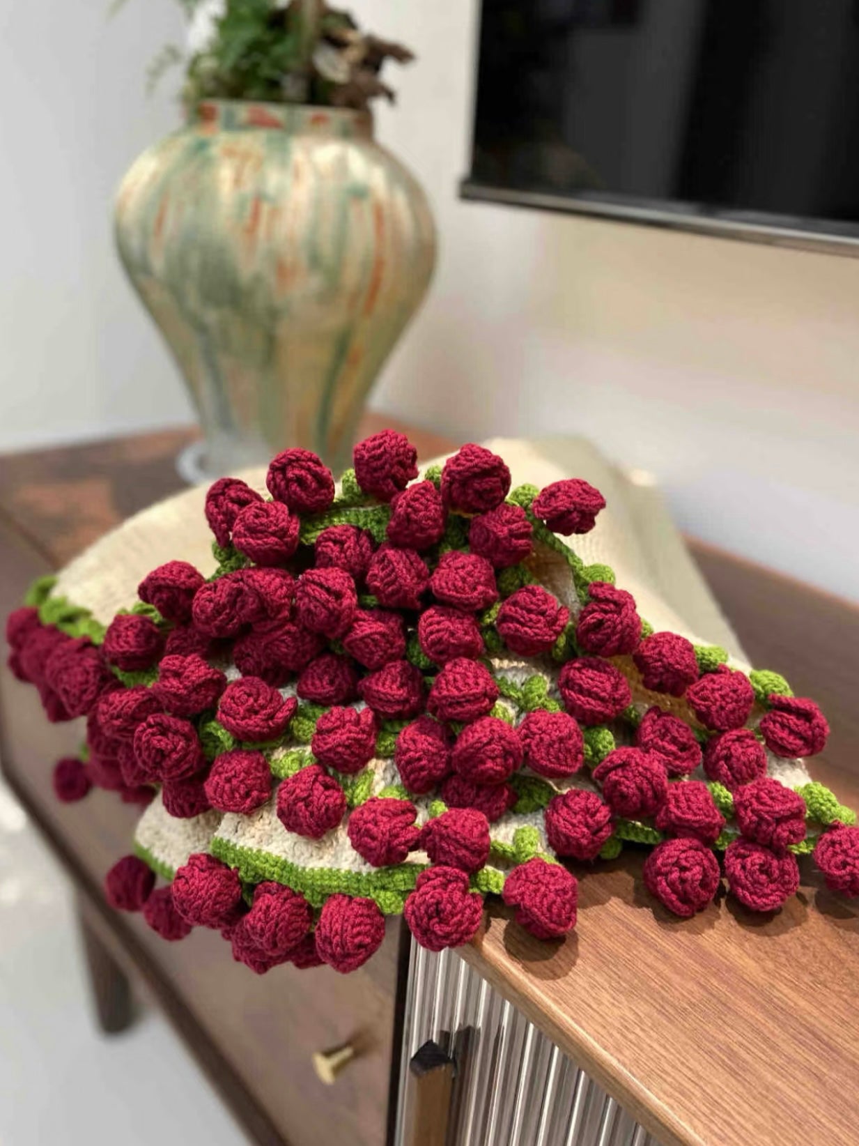 Hand-crocheted floral blanket