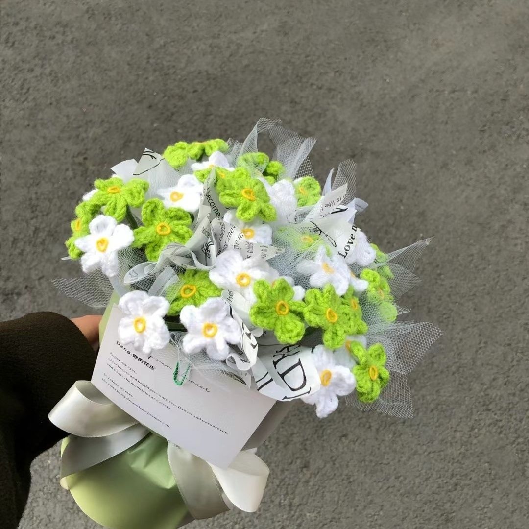 Handmade crocheted forget-me-not bouquet