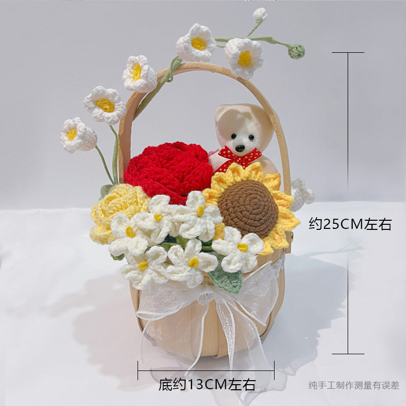 Crocheted Mixed Flower Basket-Bear