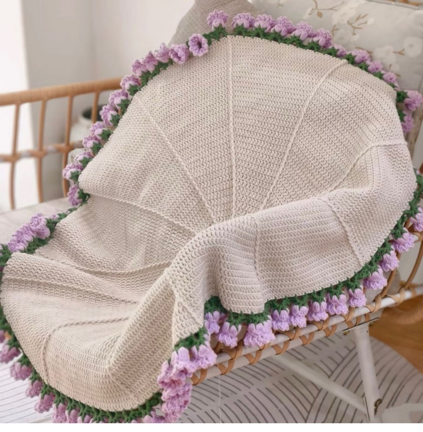 Hand-crocheted floral blanket
