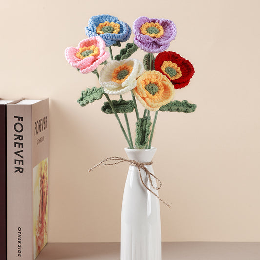 Hand crocheted poppy flowers