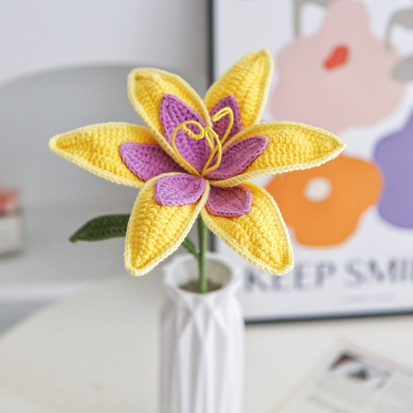 Yellow and Purple Crochet Lily Flower