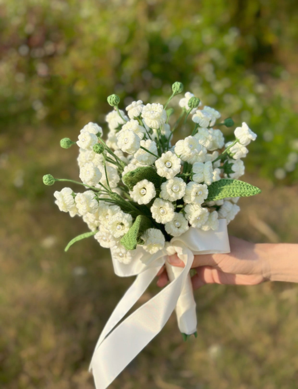 Hand-crocheted lily of the valley bouquet