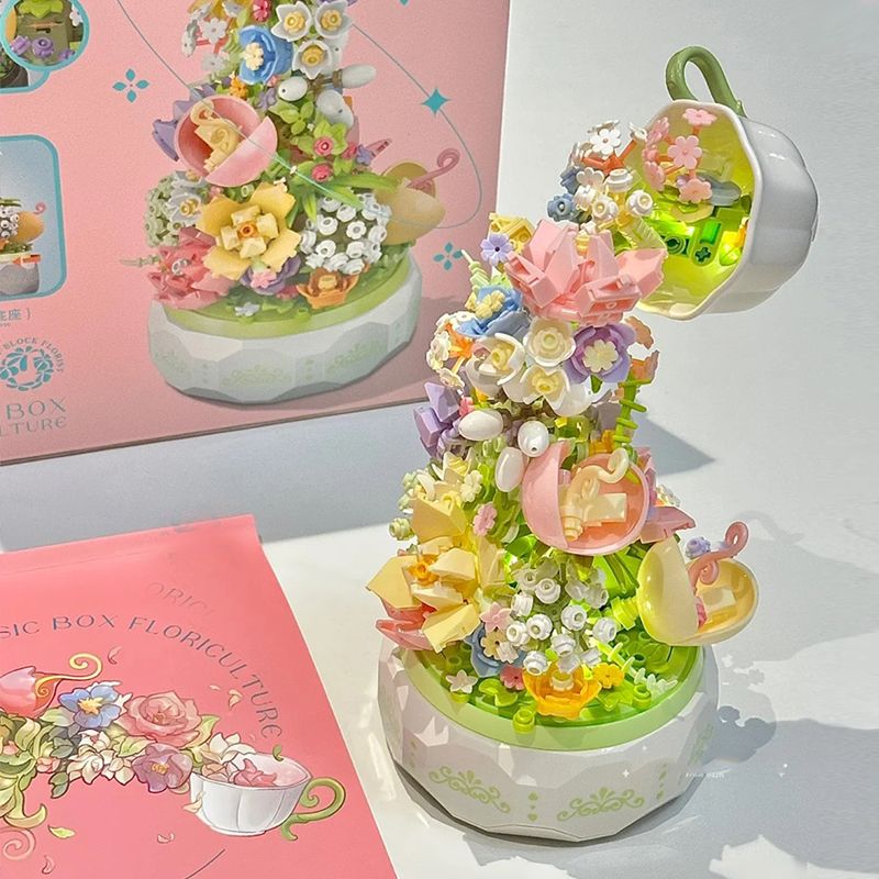 Waterfall Bouquet Music Box Building Block Night Light