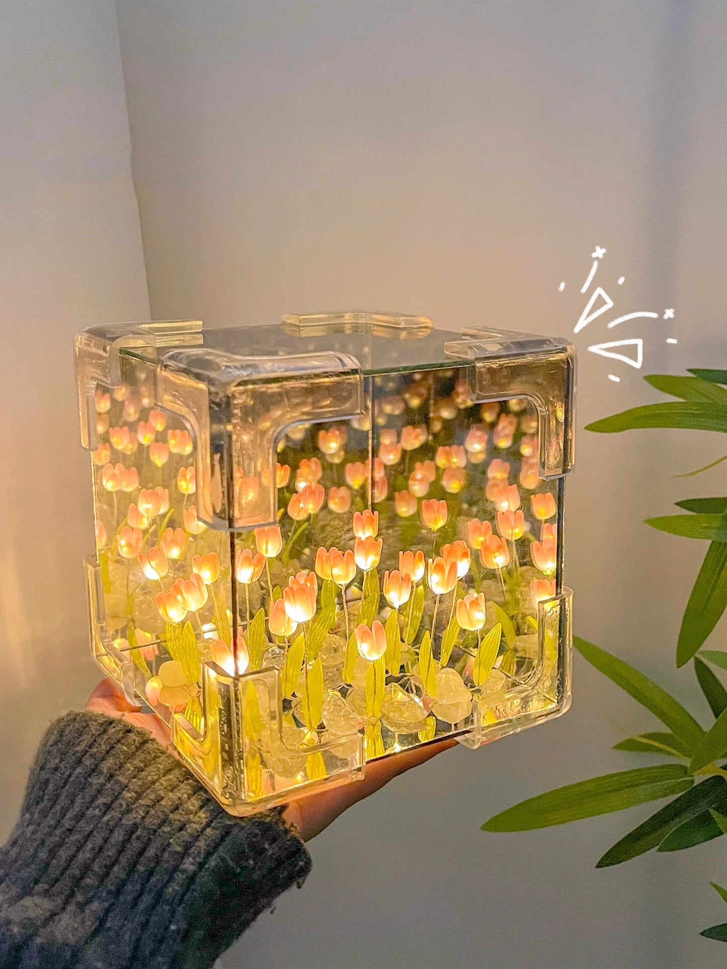Handmade Rubik's Cube Tulip Flower Sea Night Light