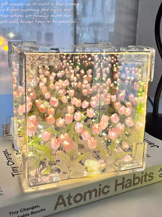 Handmade Rubik's Cube Tulip Flower Sea Night Light