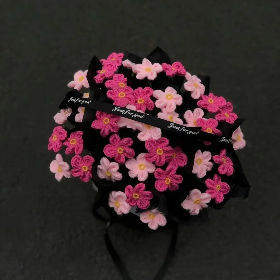 Handmade crocheted forget-me-not bouquet