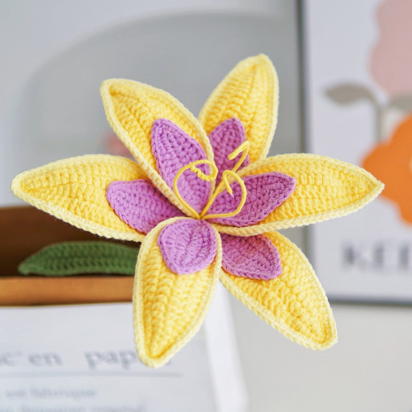Yellow and Purple Crochet Lily Flower