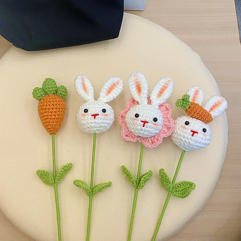 Hand Knitted Bunny Carrot Bouquet