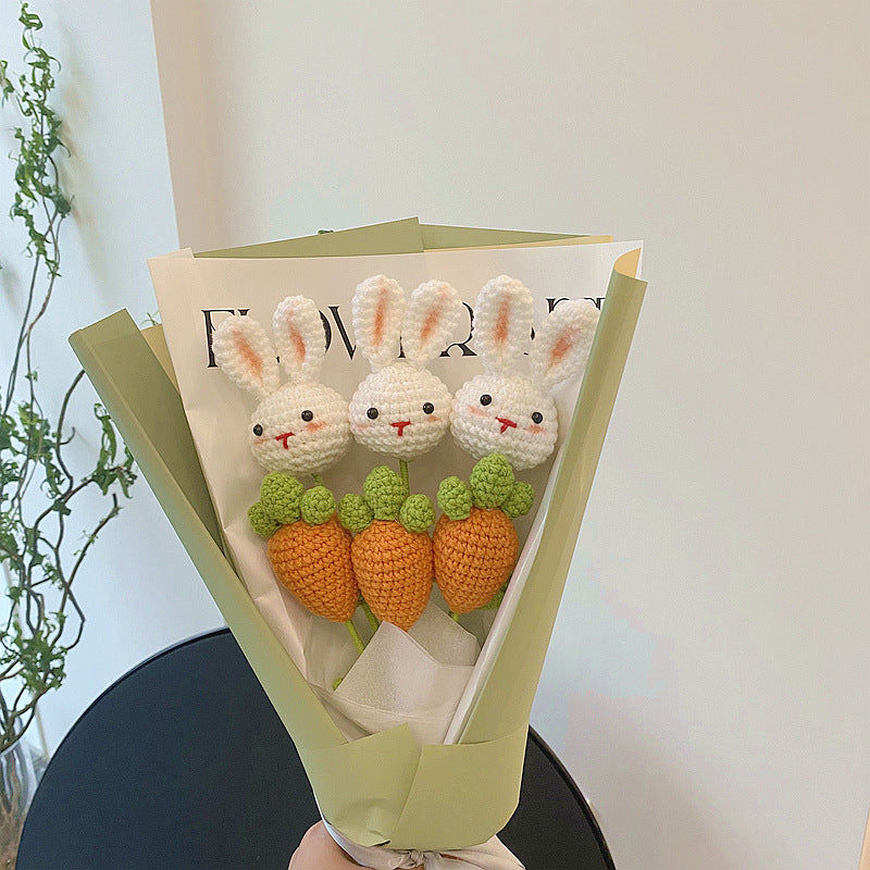 Hand Knitted Bunny Carrot Bouquet