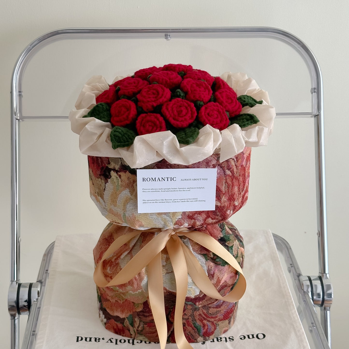 Handmade crocheted bouquet of multi-headed bubble roses