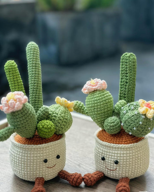 Knitted banana, peach tree and money tree potted plants