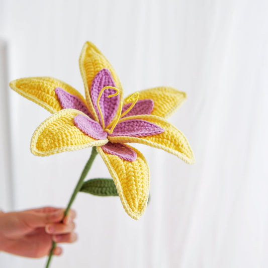 Yellow and Purple Crochet Lily Flower