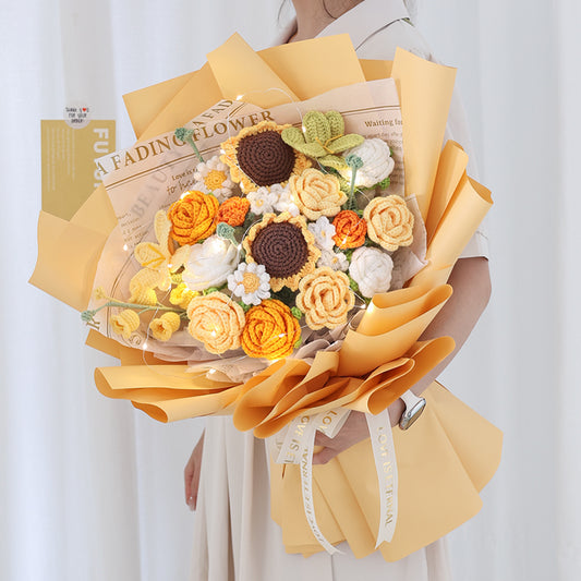 Hand Crocheted Sunflower Rose Bouquet