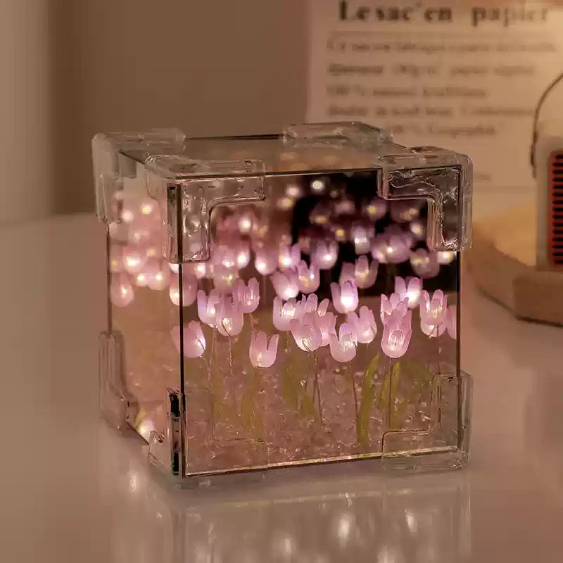 Handmade Rubik's Cube Tulip Flower Sea Night Light