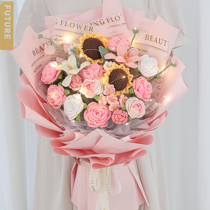 Hand Crocheted Sunflower Rose Bouquet