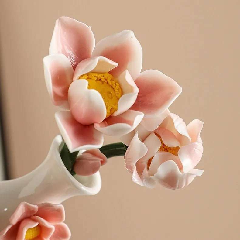 Handmade ceramic flowers + vase