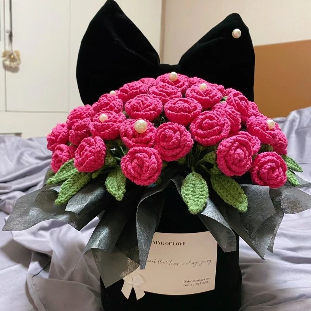 Handmade crocheted forget-me-not bouquet