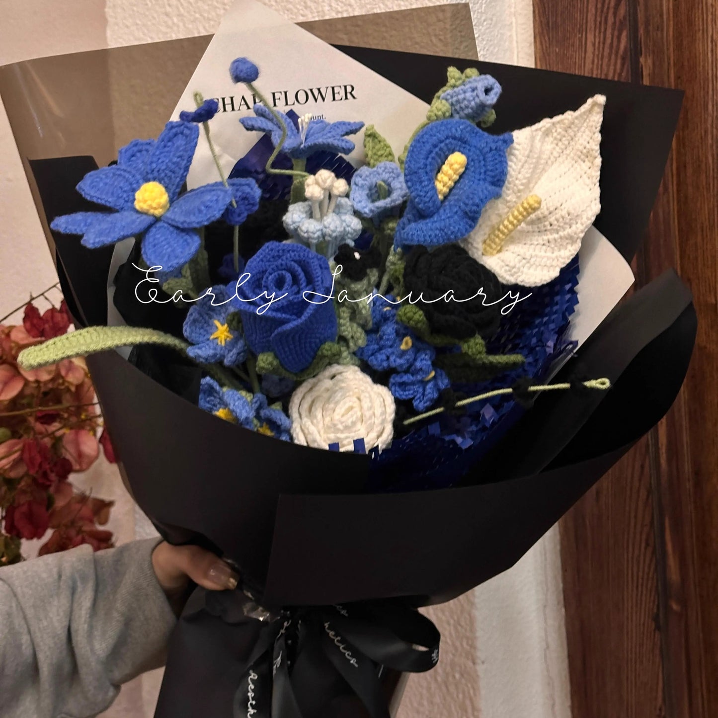 Handmade crocheted rose mixed flower bouquet