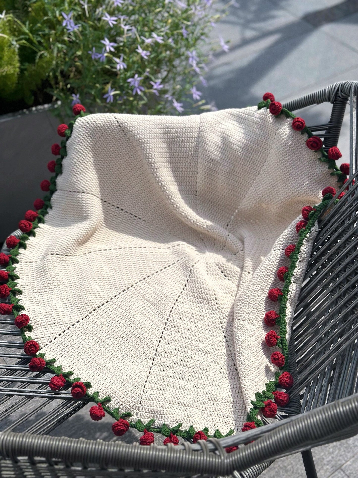 Hand-crocheted floral blanket