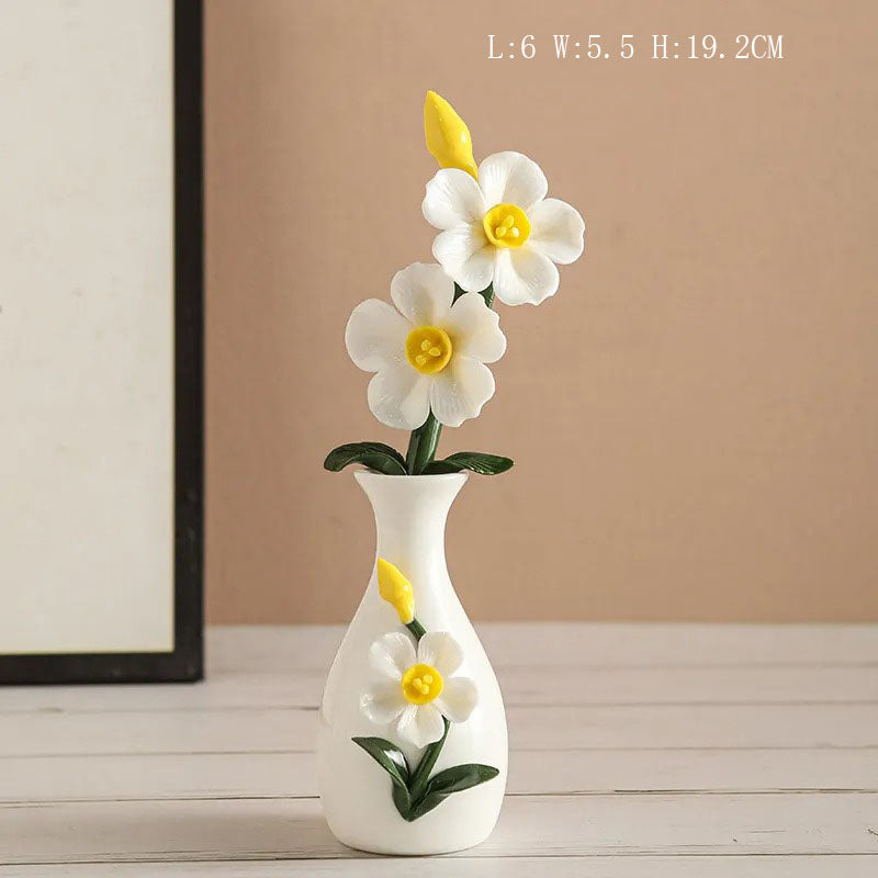 Handmade ceramic flowers + vase