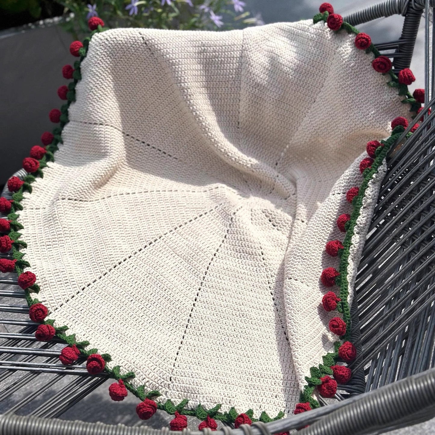 Hand-crocheted floral blanket