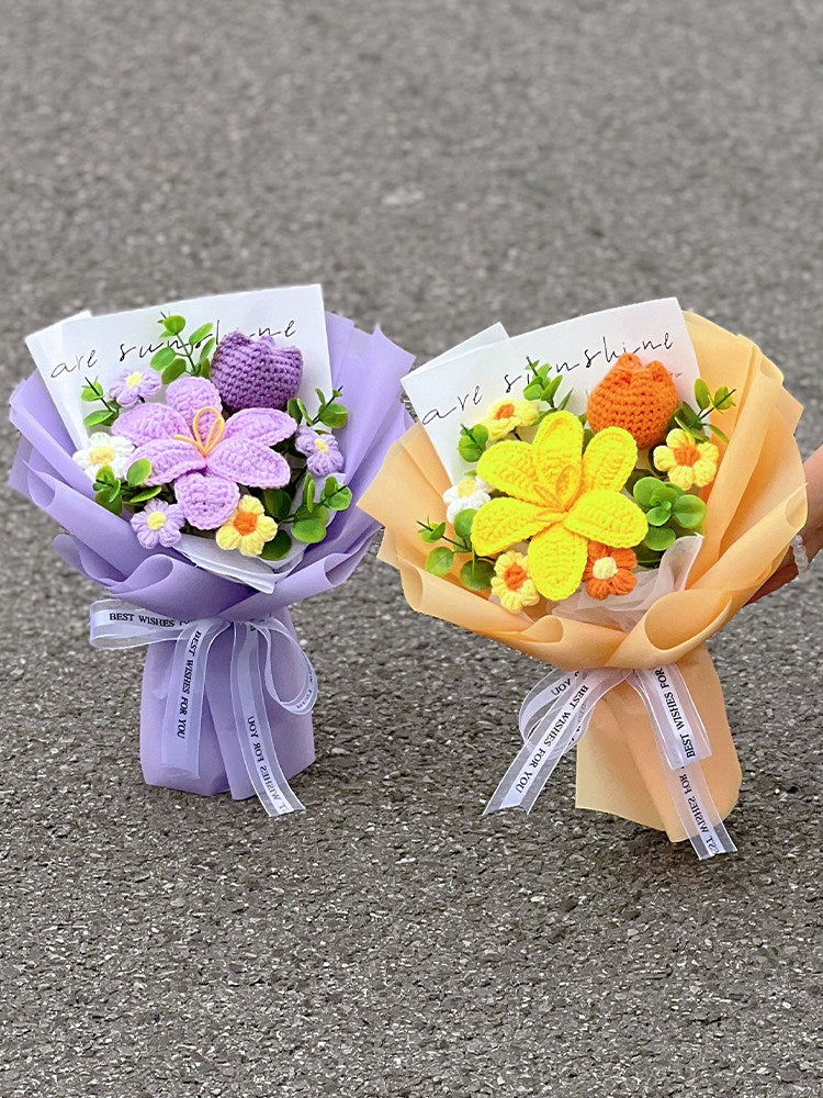 Handmade crocheted tulip mixed flower bouquet