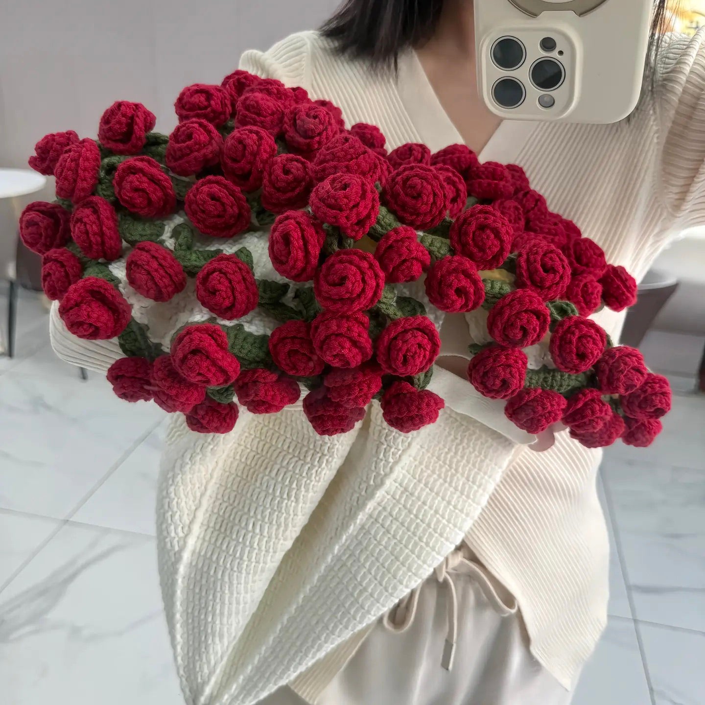 Hand-crocheted floral blanket