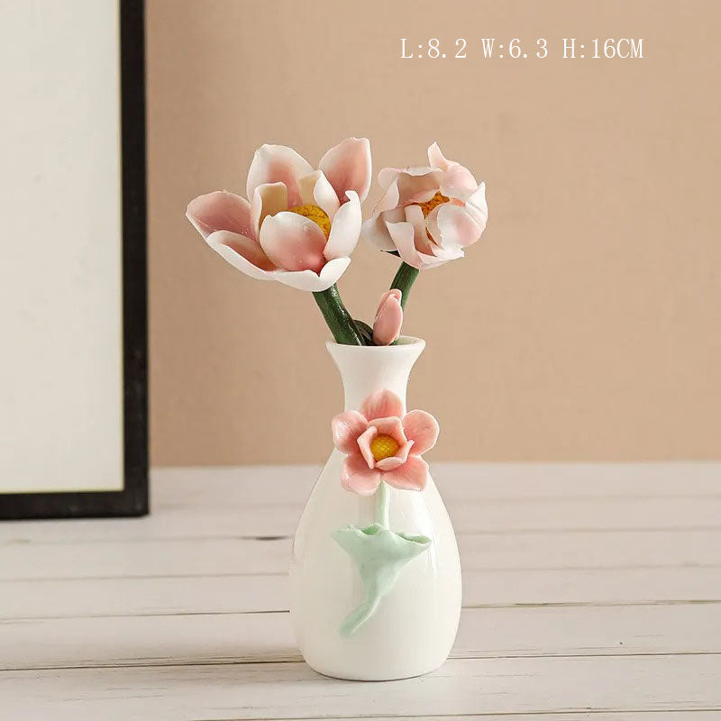 Handmade ceramic flowers + vase