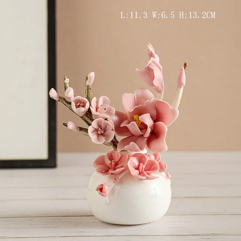 Handmade ceramic flowers + vase