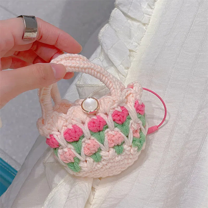 Cute Tulip Knitted Bag Design Airpods Cover