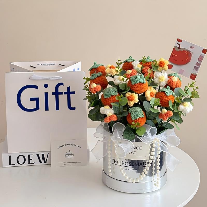 Hand-crocheted silver hugging bucket