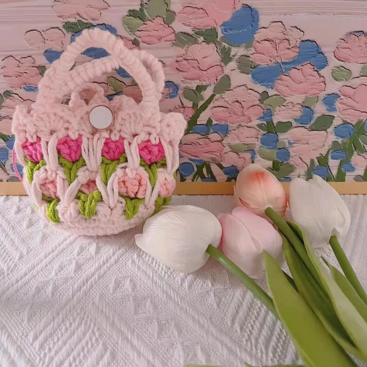 Cute Tulip Knitted Bag Design Airpods Cover