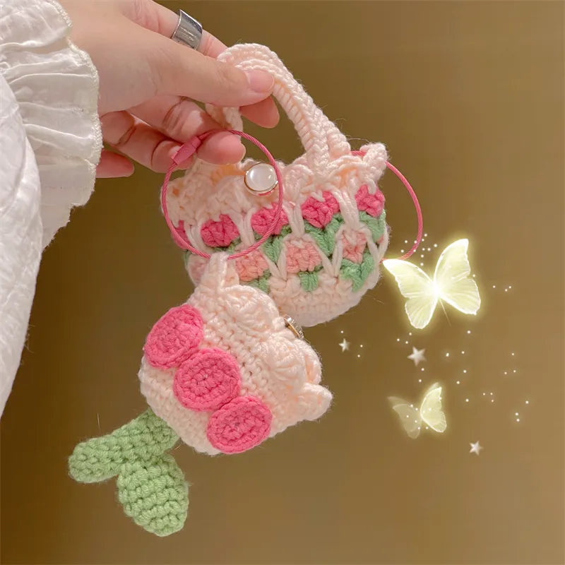 Cute Tulip Knitted Bag Design Airpods Cover