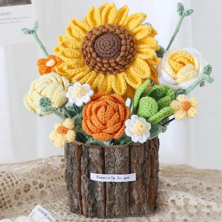 Crochet Sunflower/Lily Wooden Pot