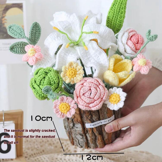 Crochet Sunflower/Lily Wooden Pot