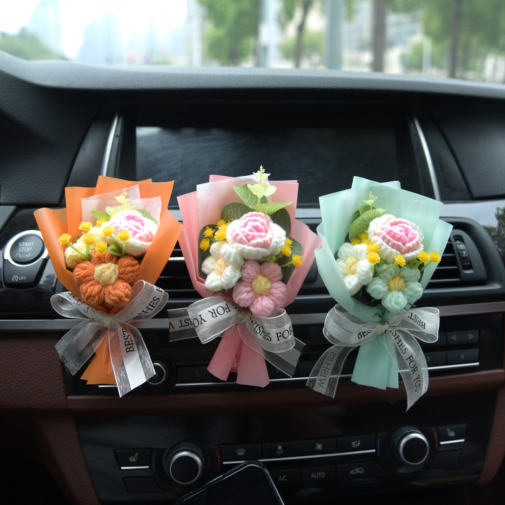 Knitted mini flower bouquet car air conditioner outlet decoration