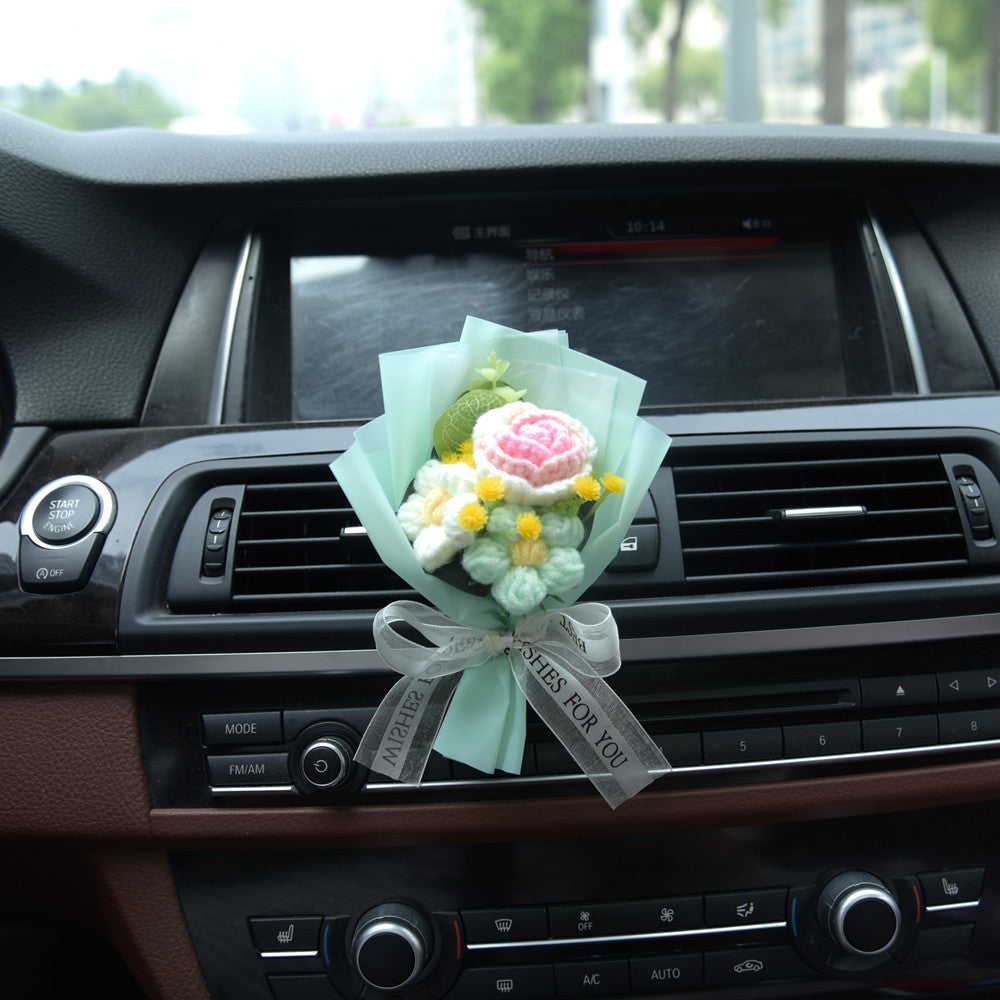 Knitted mini flower bouquet car air conditioner outlet decoration